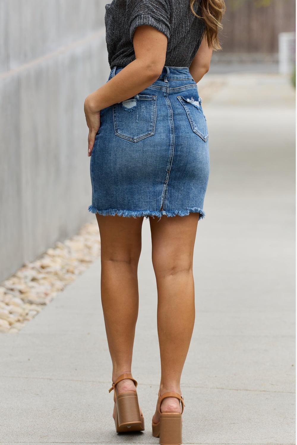 RISEN Amelia Full Size Denim Mini Skirt - The Fiery Jasmine