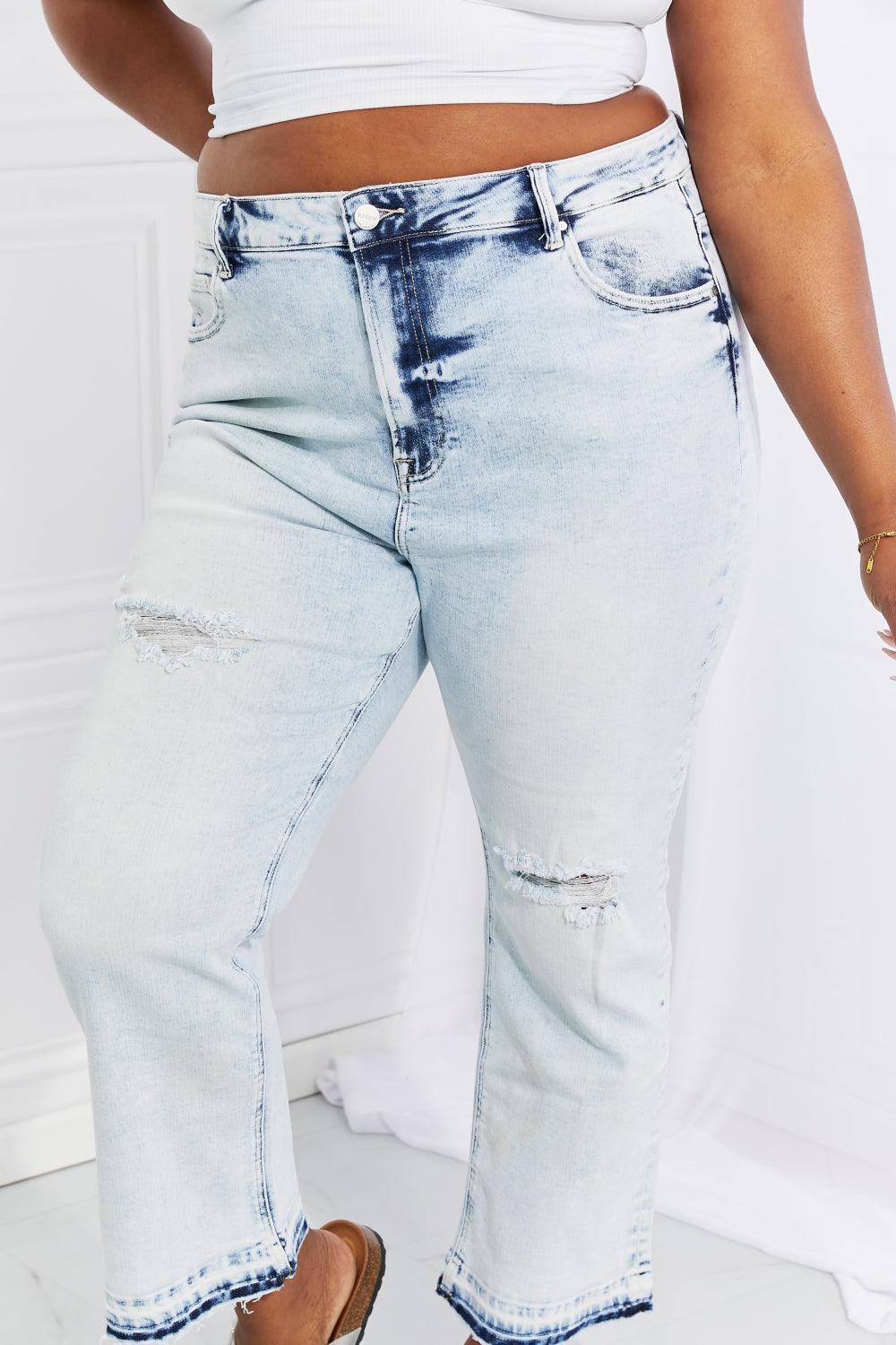 RISEN Full Size Camille Acid Wash Crop Straight Jeans - The Fiery Jasmine