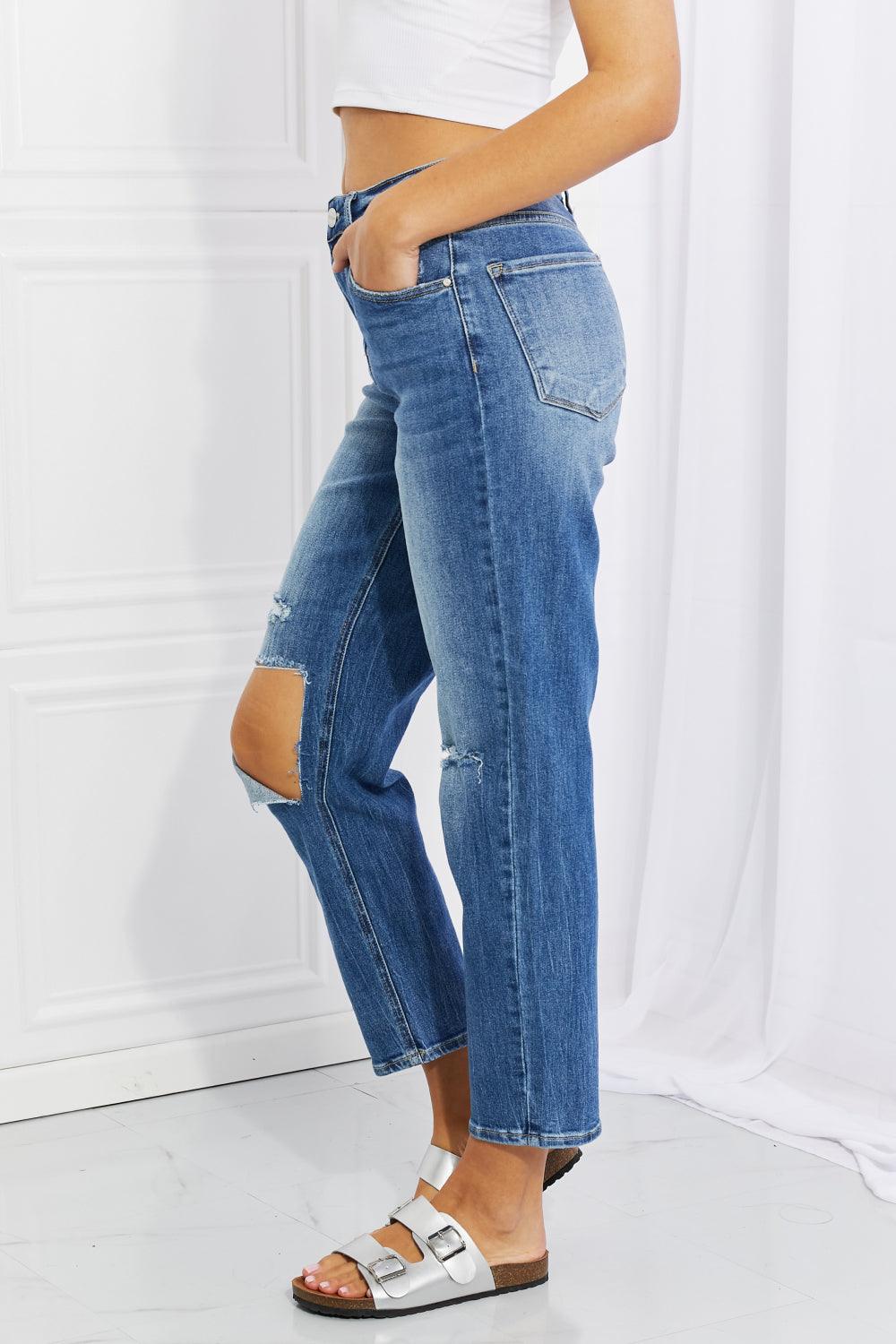 RISEN Full Size Emily High Rise Relaxed Jeans - The Fiery Jasmine