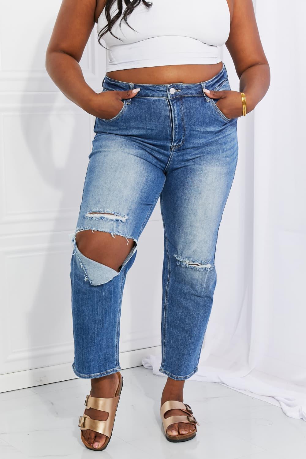 RISEN Full Size Emily High Rise Relaxed Jeans - The Fiery Jasmine