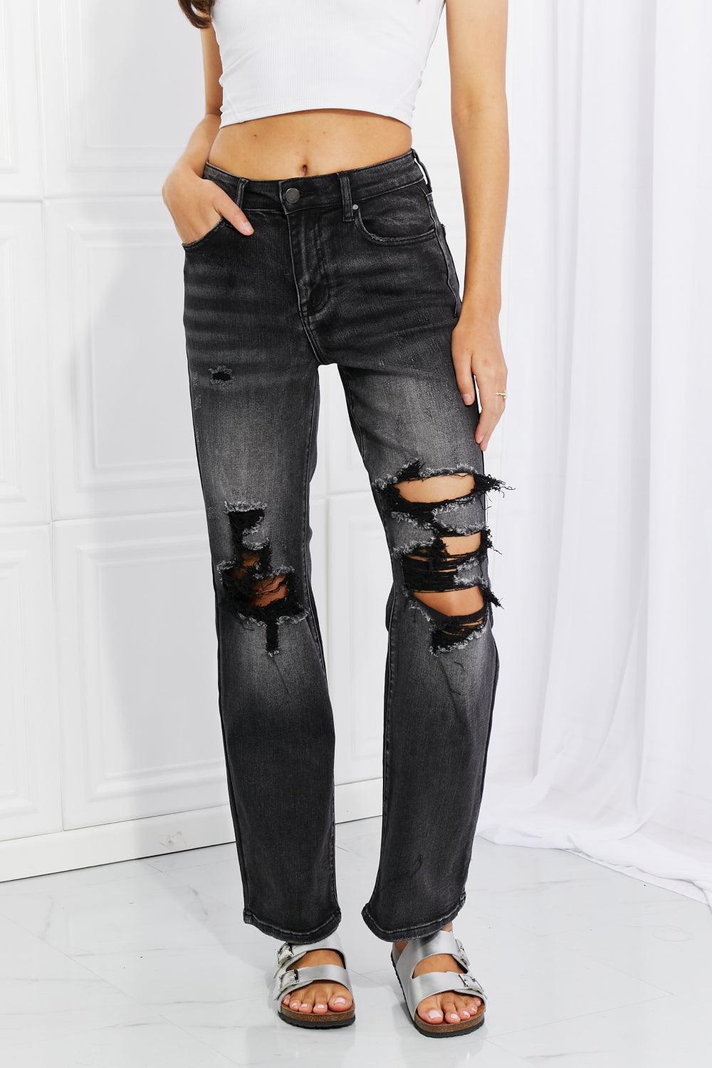 RISEN Full Size Lois Distressed Loose Fit Jeans - The Fiery Jasmine