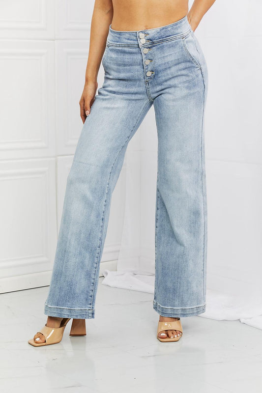RISEN Full Size Luisa Wide Flare Jeans - The Fiery Jasmine