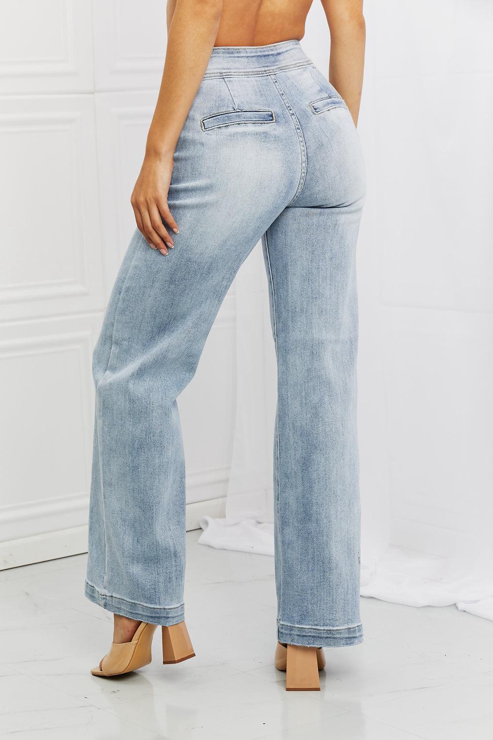 RISEN Full Size Luisa Wide Flare Jeans - The Fiery Jasmine