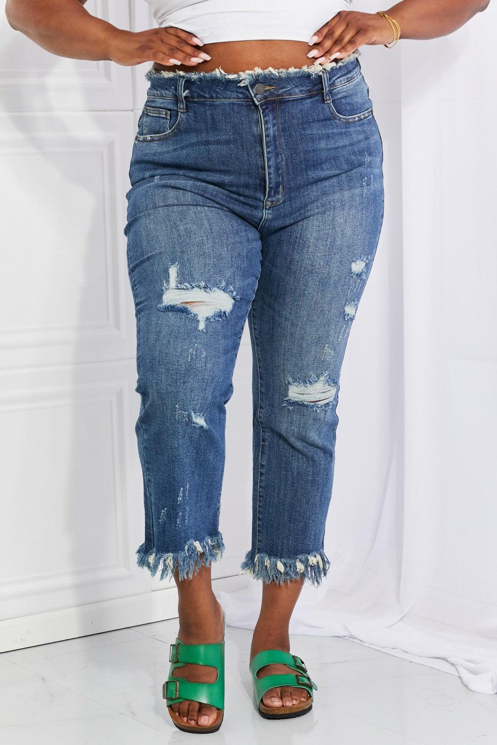 RISEN Full Size Undone Chic Straight Leg Jeans - The Fiery Jasmine