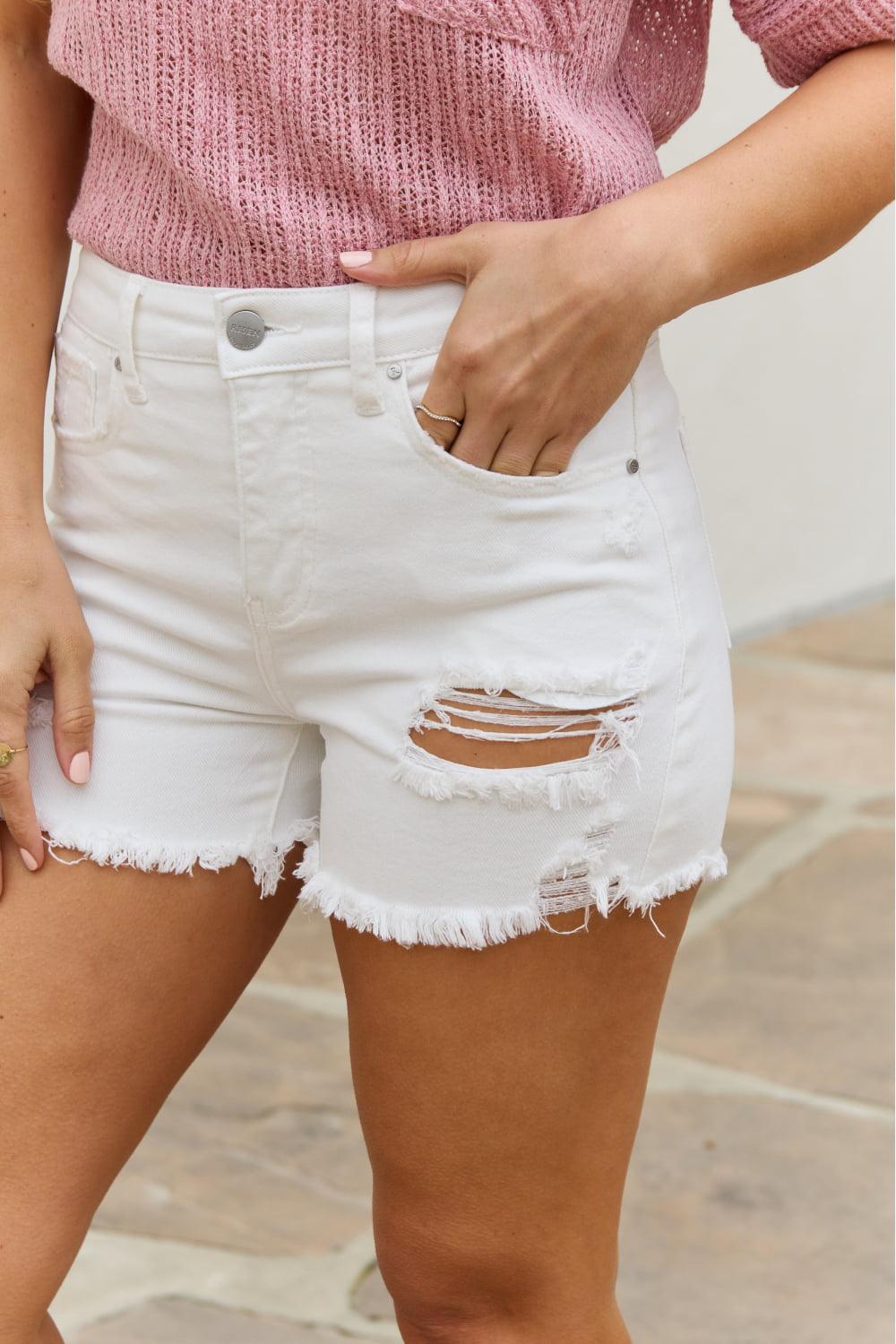 RISEN Lily High Waisted Distressed Shorts - The Fiery Jasmine