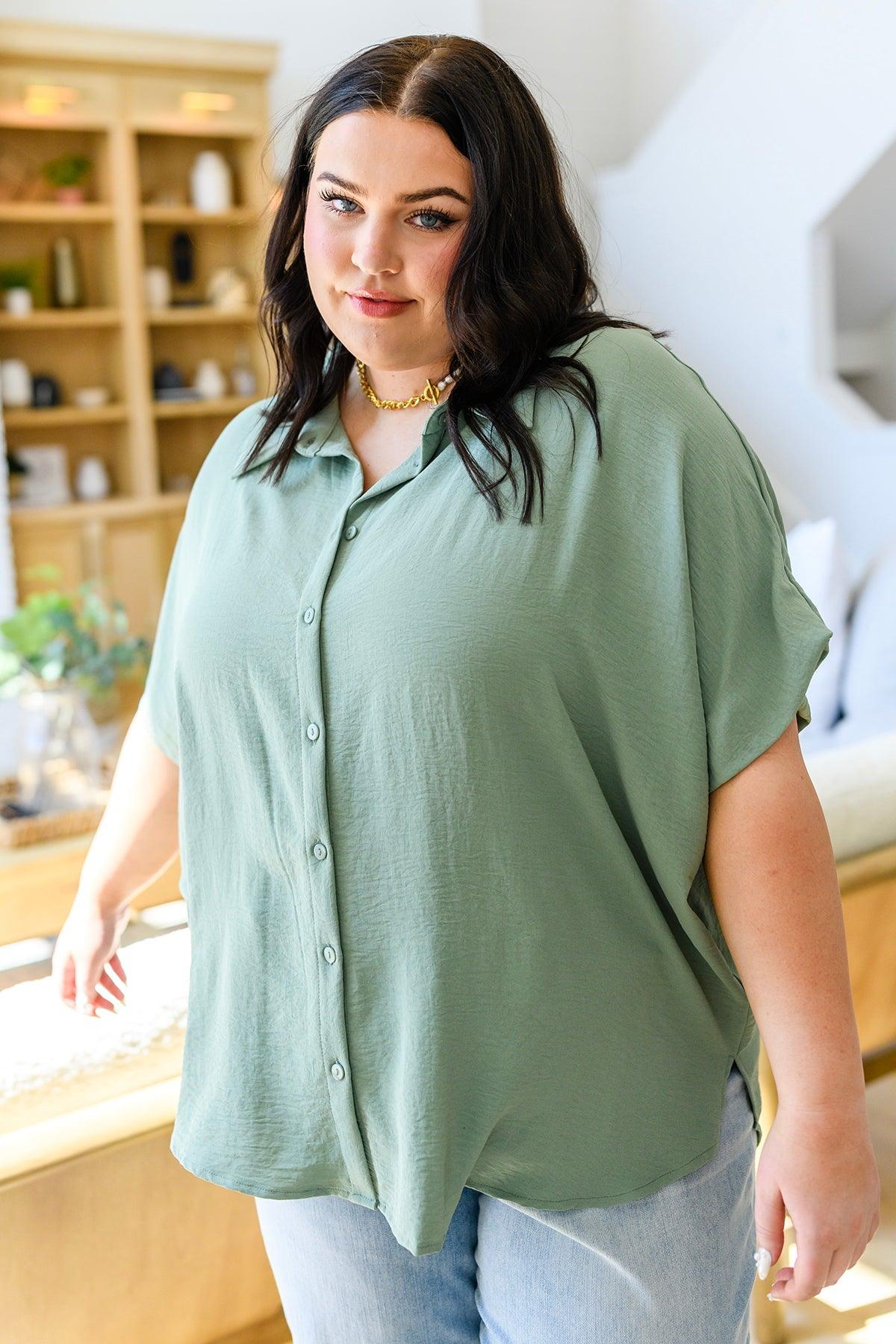 Sweet Simplicity Button Down Blouse in Sage - The Fiery Jasmine