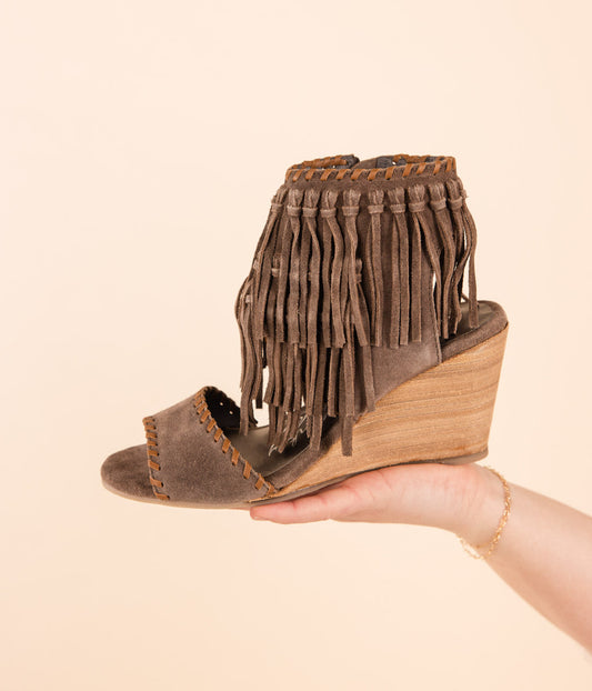 Naughty Monkey True Fringe Wedge in Taupe