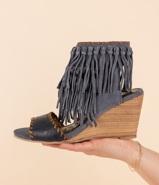 Naughty Monkey True Fringe Wedge in Denim