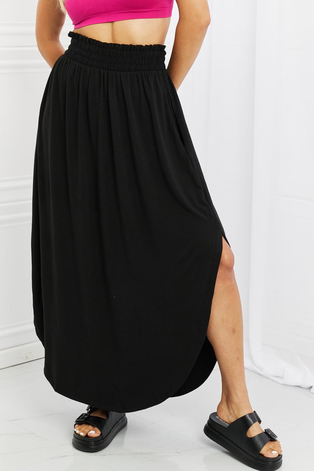Zenana It's My Time Full Size Side Scoop Scrunch Skirt in Black - The Fiery Jasmine