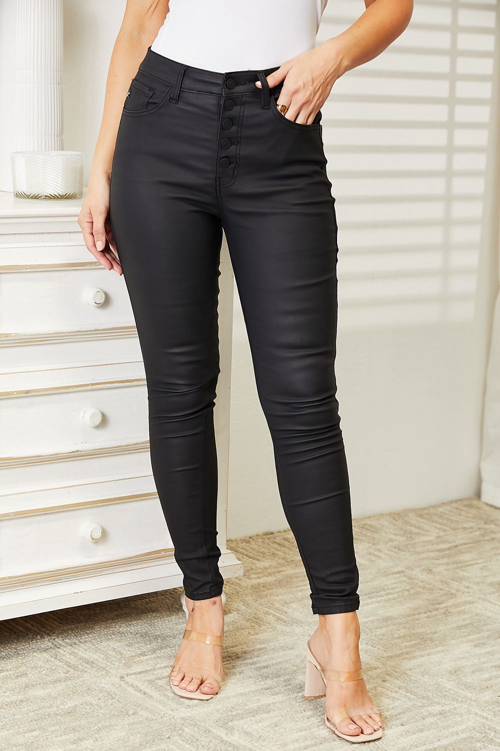 Kancan High Rise Faux Leather Jeans