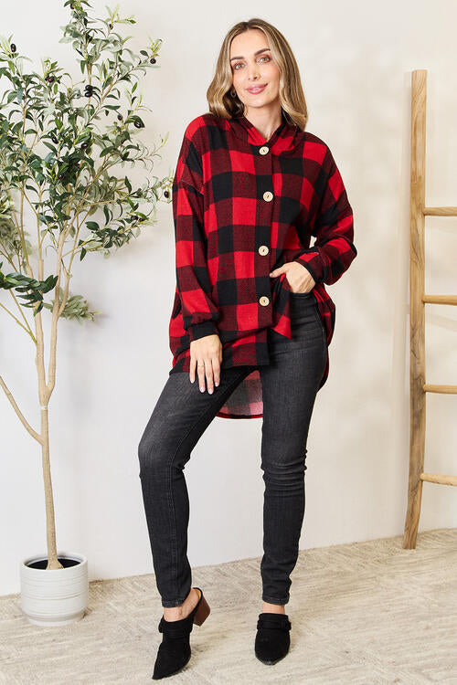 Heimish Plaid Button Front Hooded Shirt