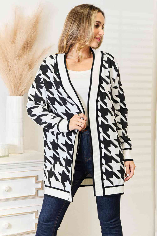 Hot in Houndstooth Open Front Longline Cardigan