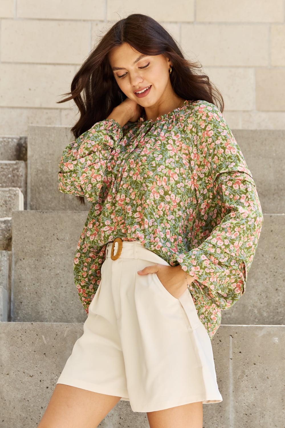 HEYSON She's Blossoming Balloon Sleeve Floral Blouse