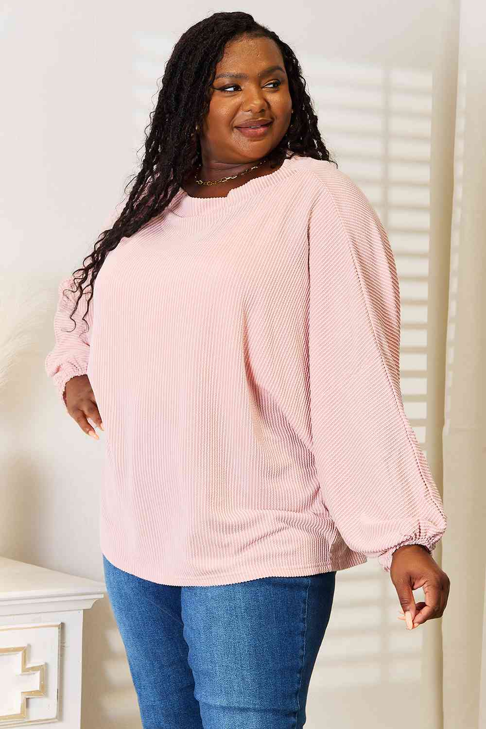 Pretty in Pink Ribbed Long Sleeve Top