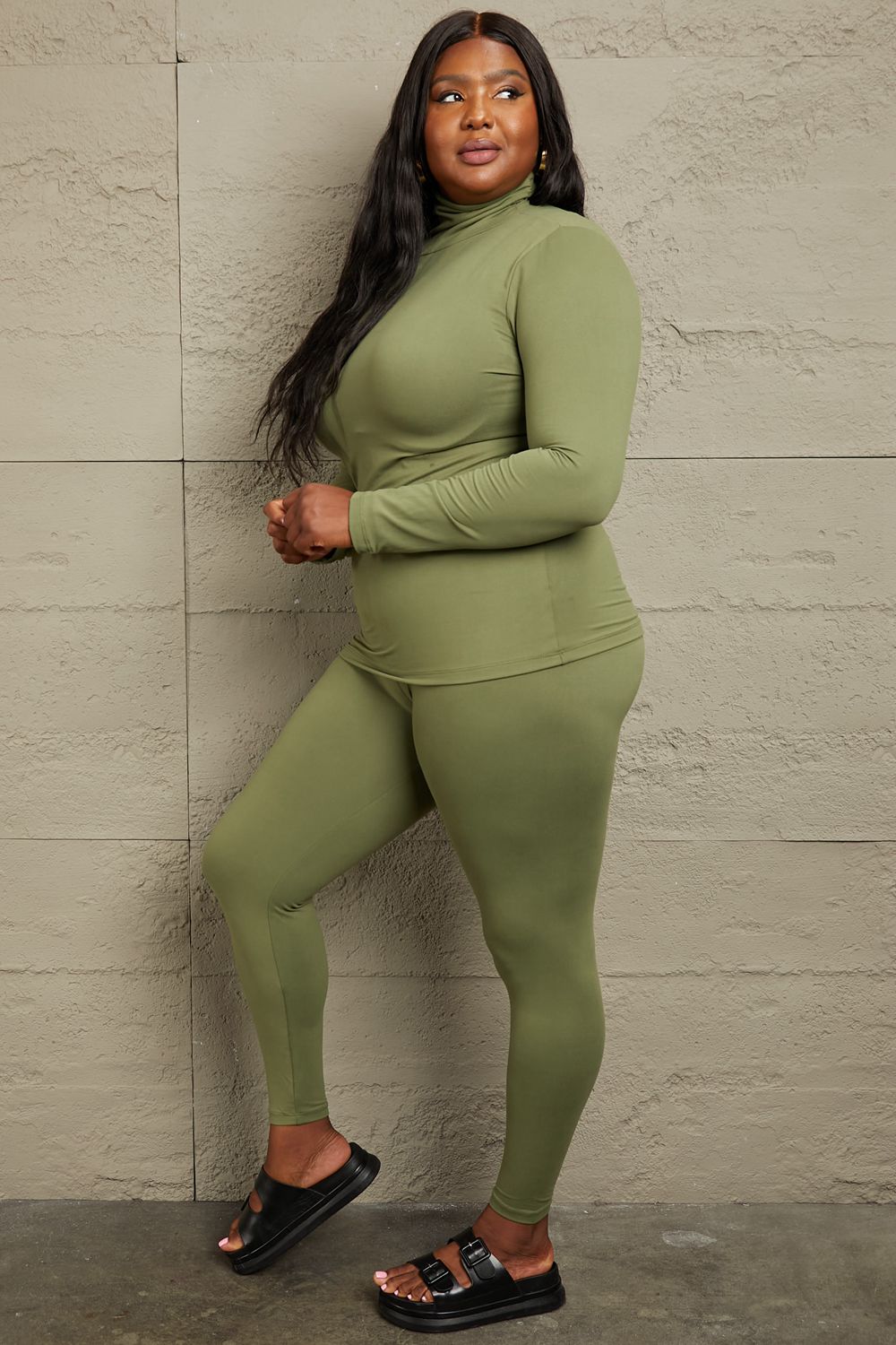 Zenana Friend in Me Mock Neck Top and Leggings Set