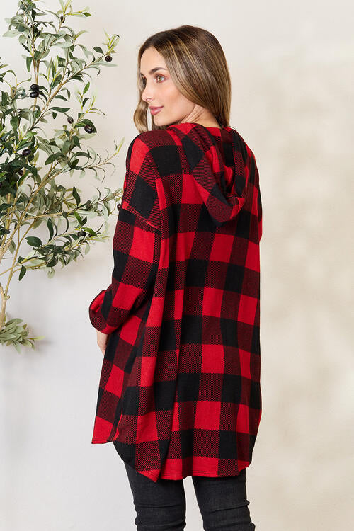 Heimish Plaid Button Front Hooded Shirt