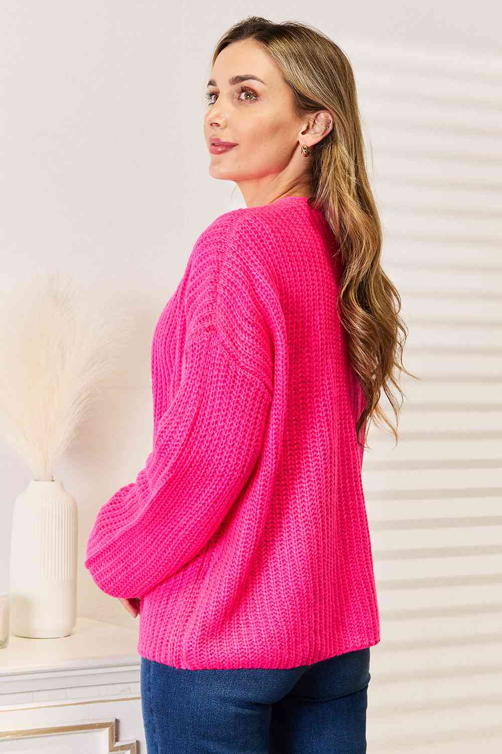 Woven Right Rib-Knit Open Front Cardigan