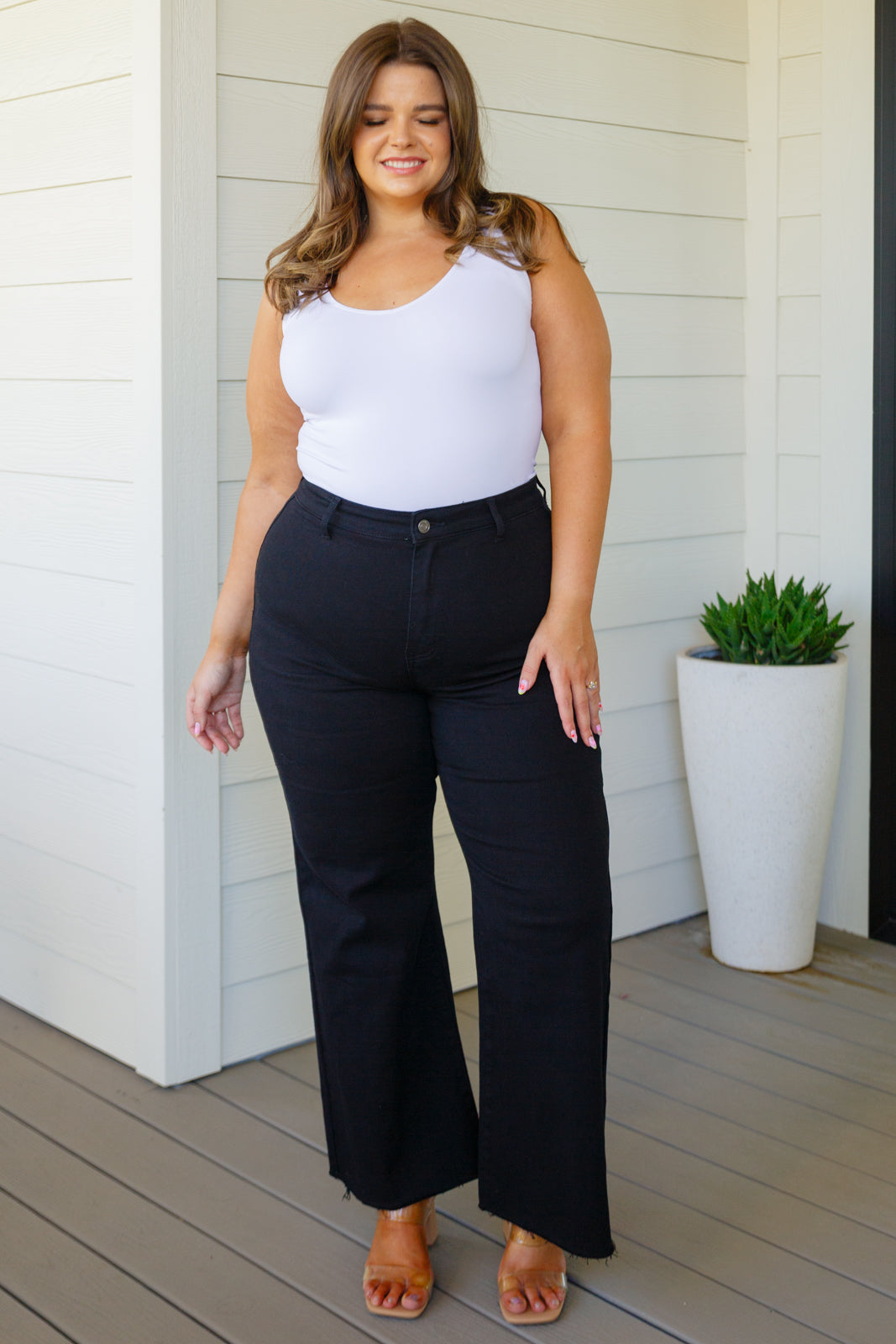 Annie Wear August High Rise Wide Leg Crop Jeans in Black