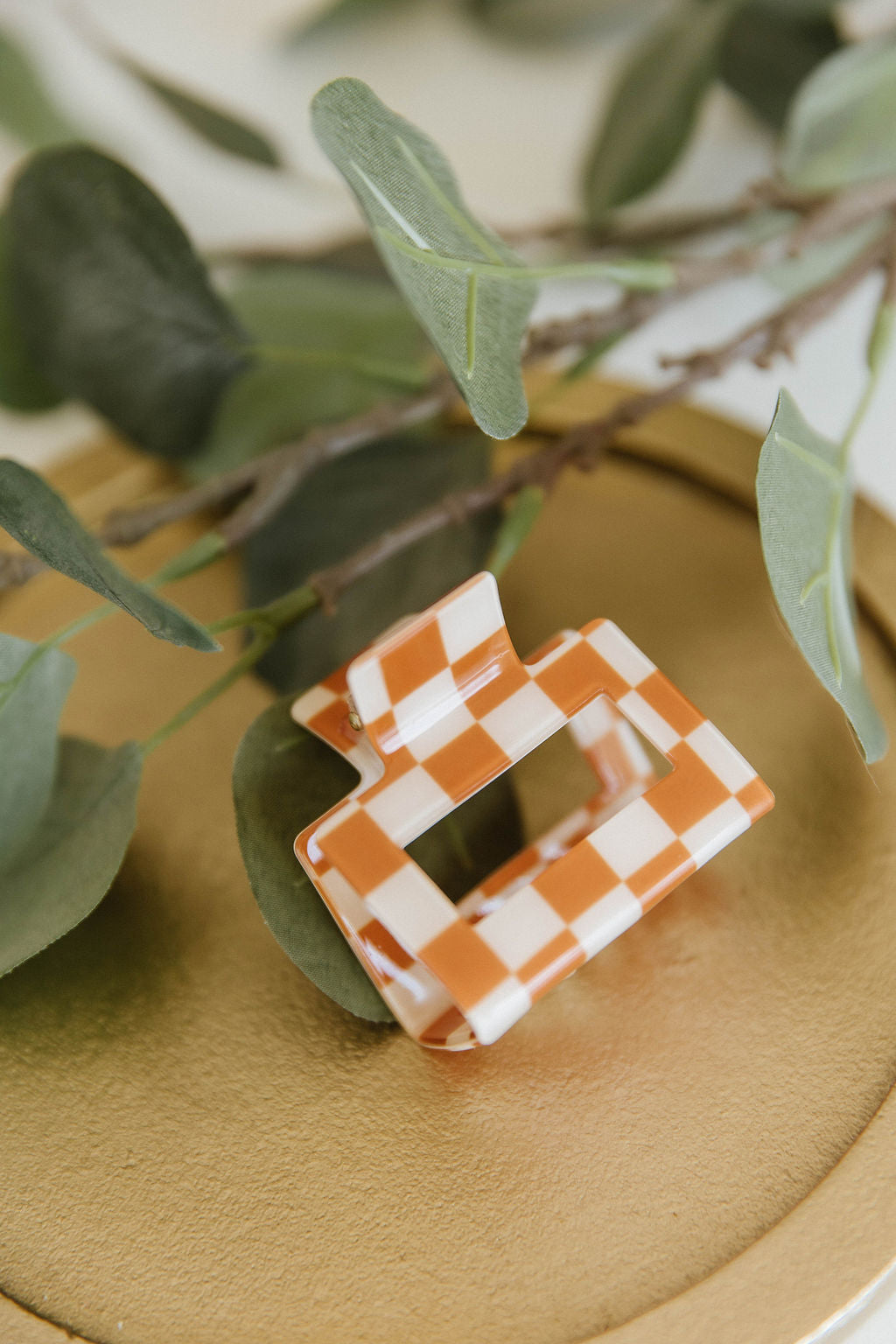 Checkered Claw Clip in Orange