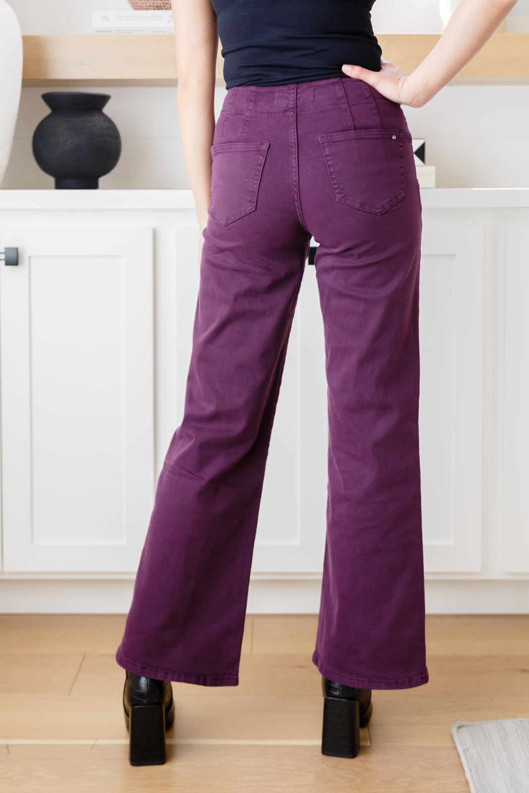 Mica Denim Petunia High Rise Wide Leg Jeans in Plum