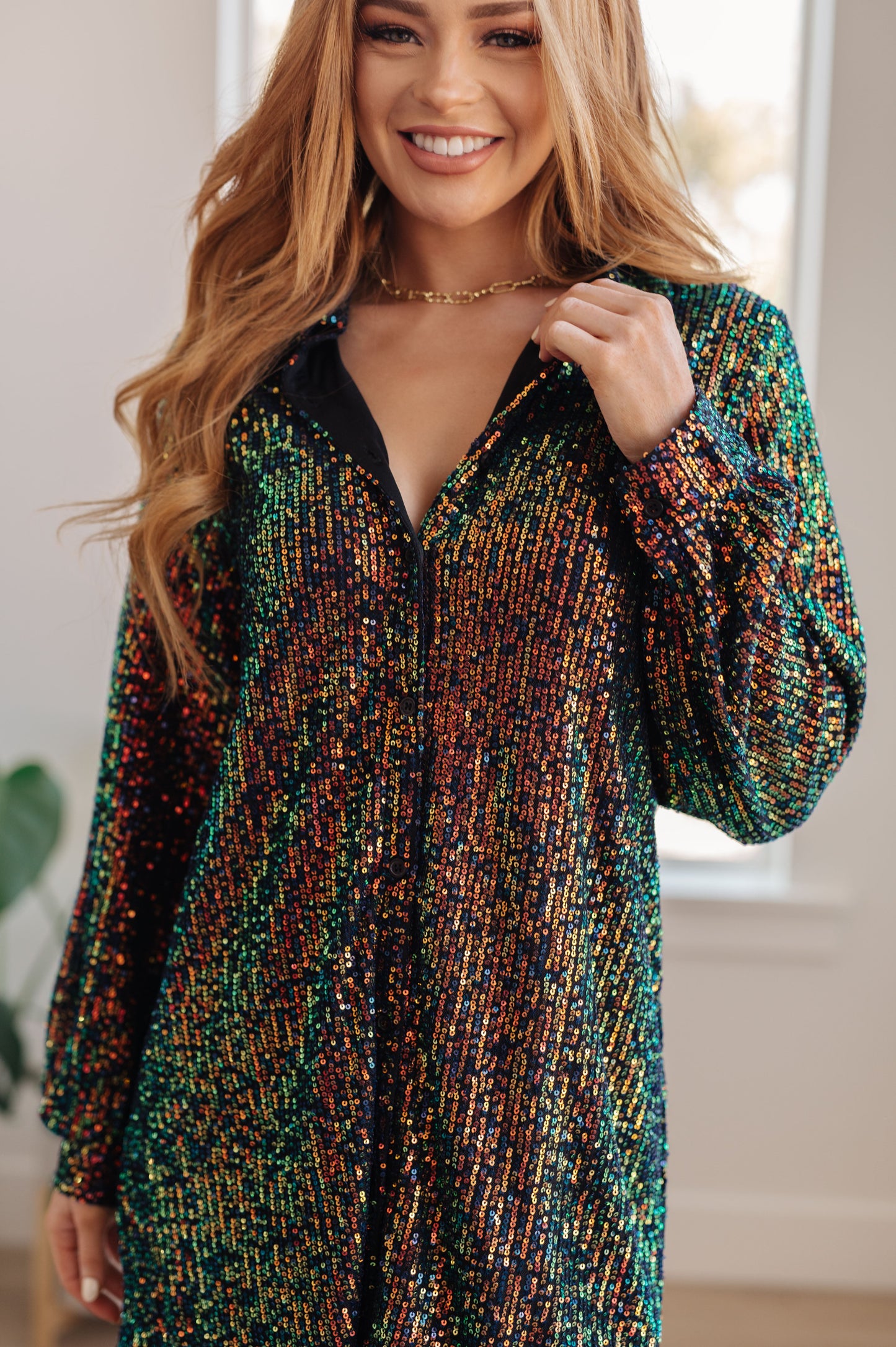 Jodifl Shimmering Splendor Sequin Shirt Dress