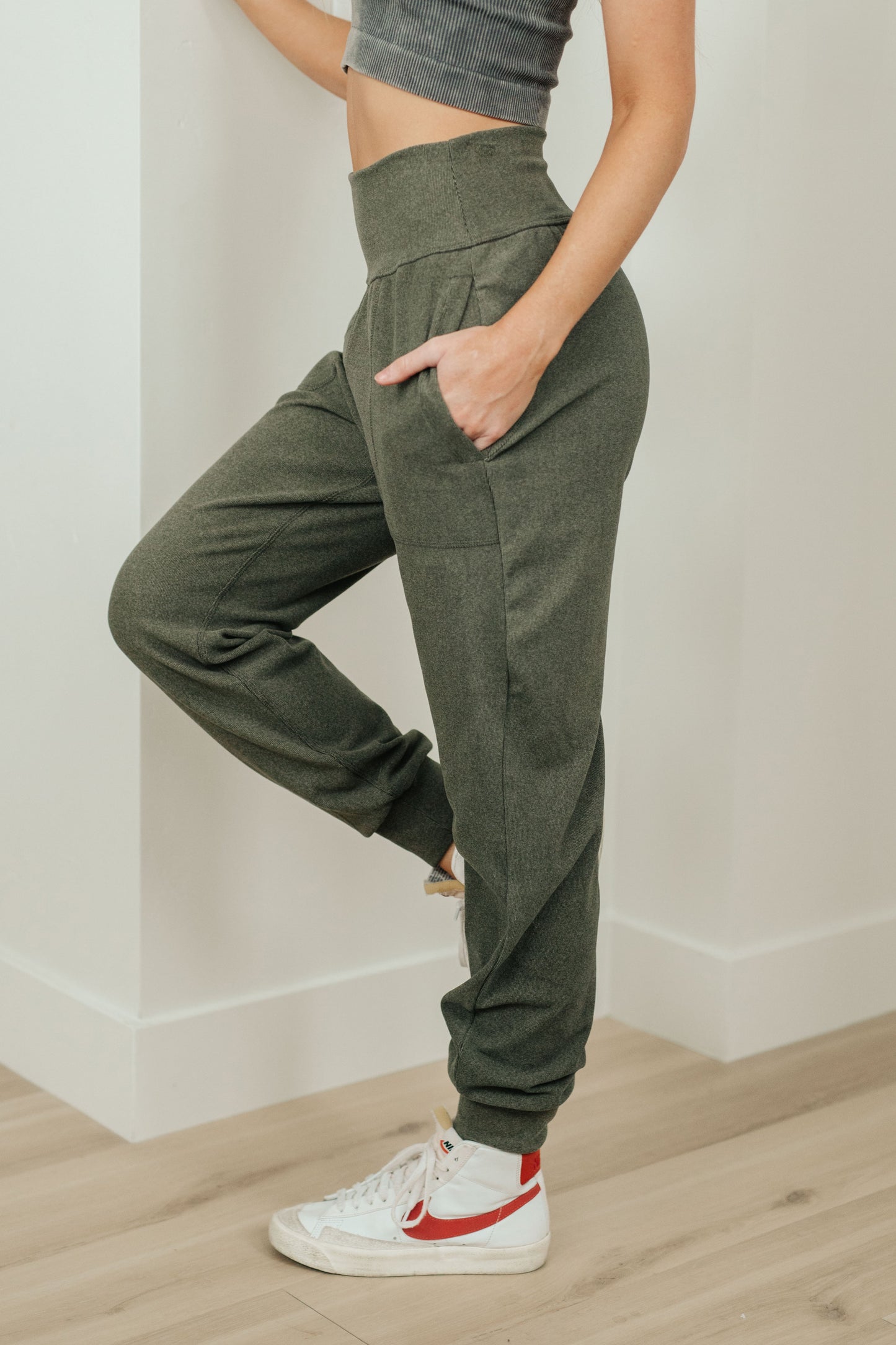 Are You Ready High Rise Joggers in Olive