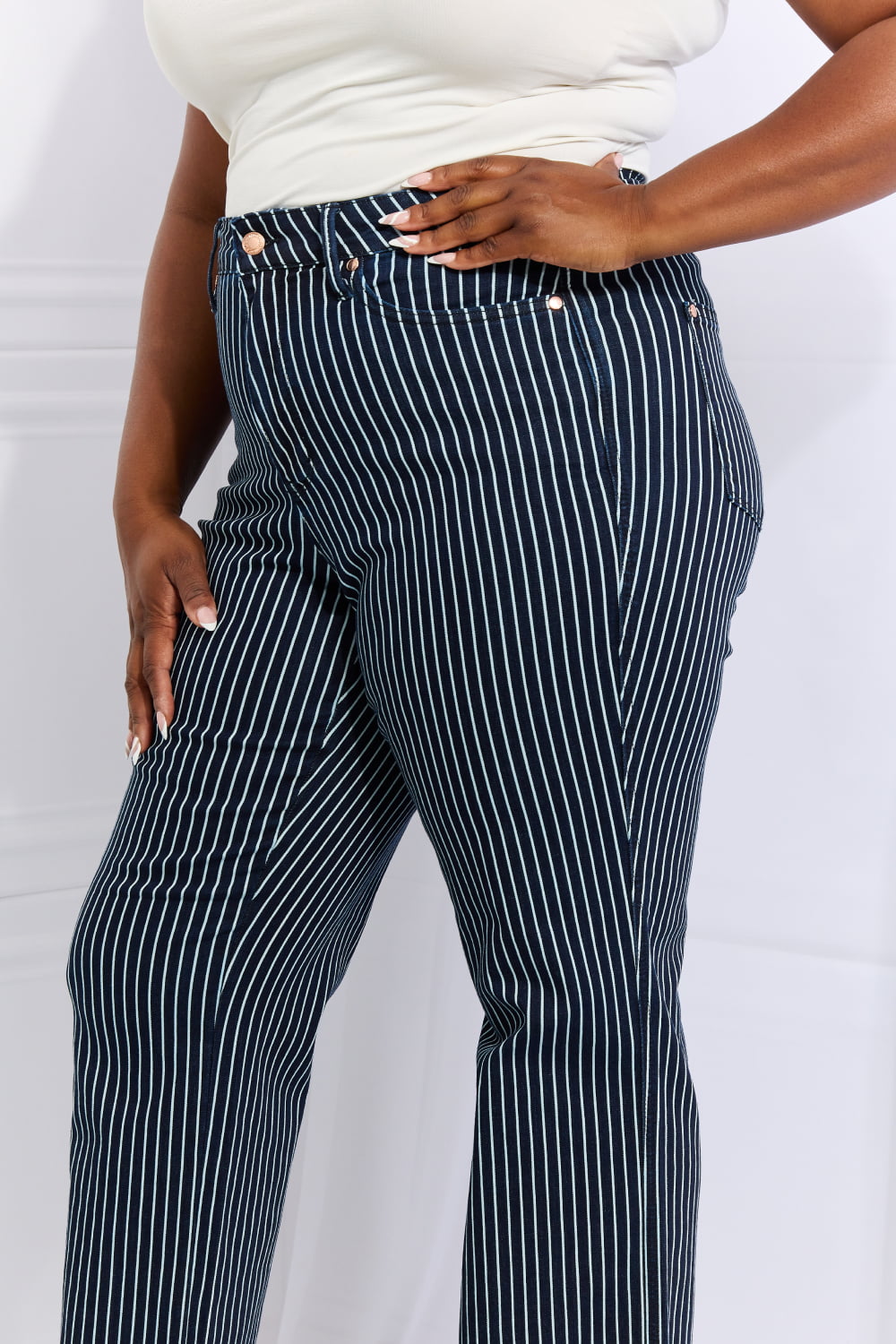 Judy Blue Cassidy High Waist Tummy Control Striped Straight Jeans