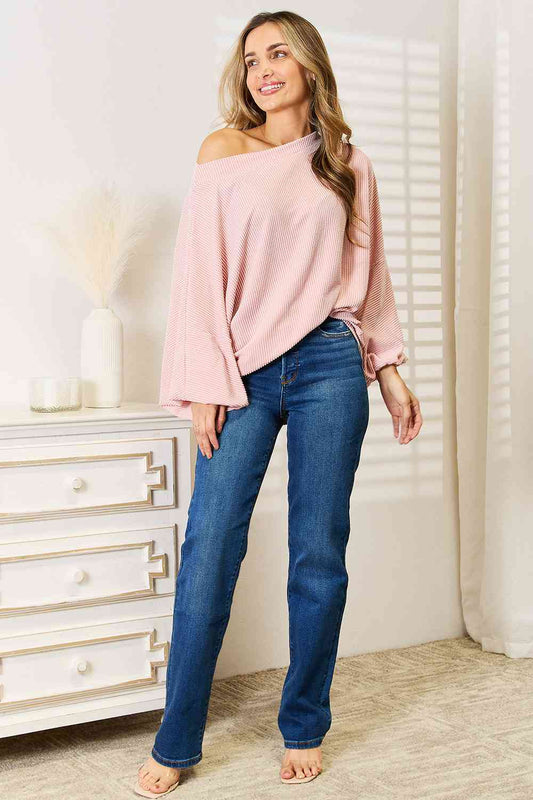 Pretty in Pink Ribbed Long Sleeve Top