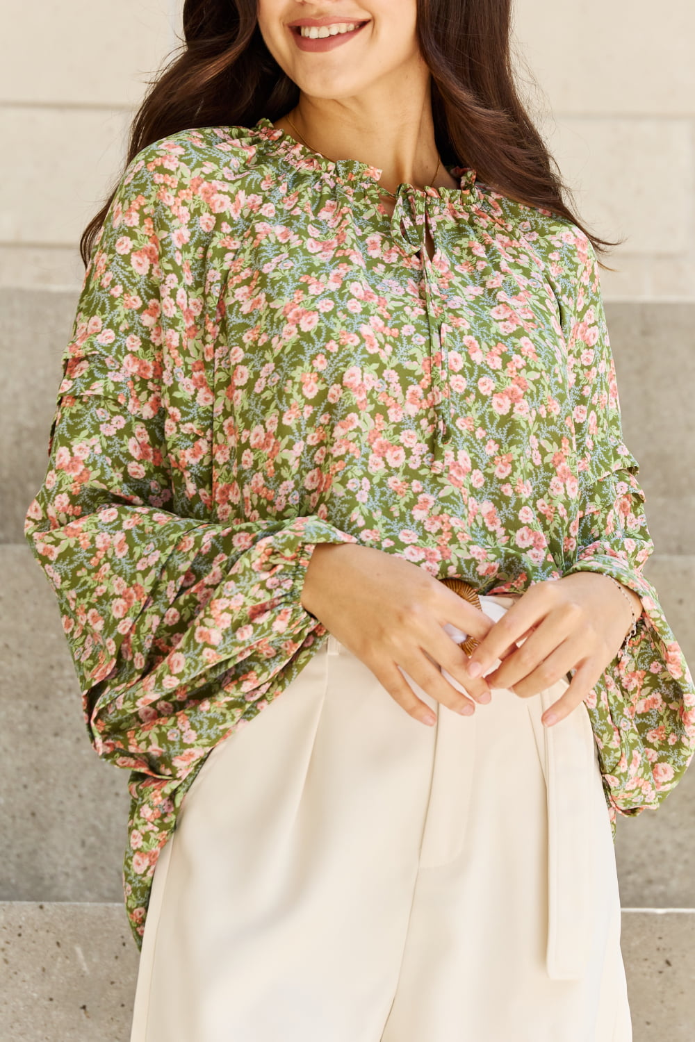 HEYSON She's Blossoming Balloon Sleeve Floral Blouse