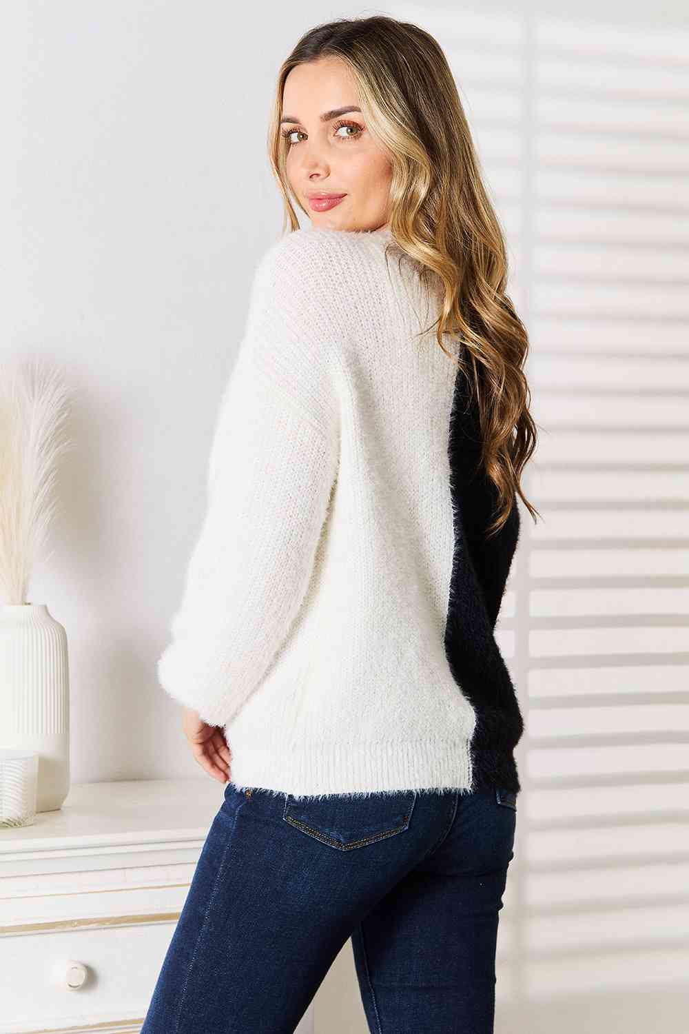 Seeing Double Contrast Button-Front V-Neck Cardigan