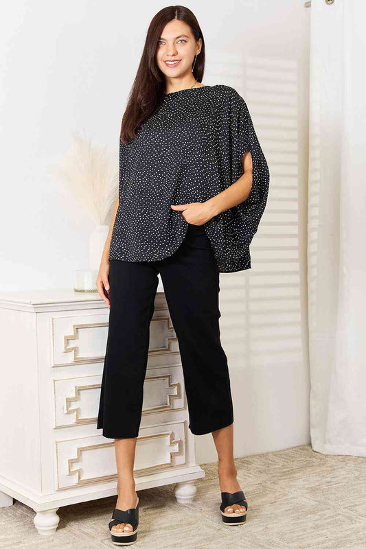 Seeing Spots Dolman Sleeve Round Neck Blouse