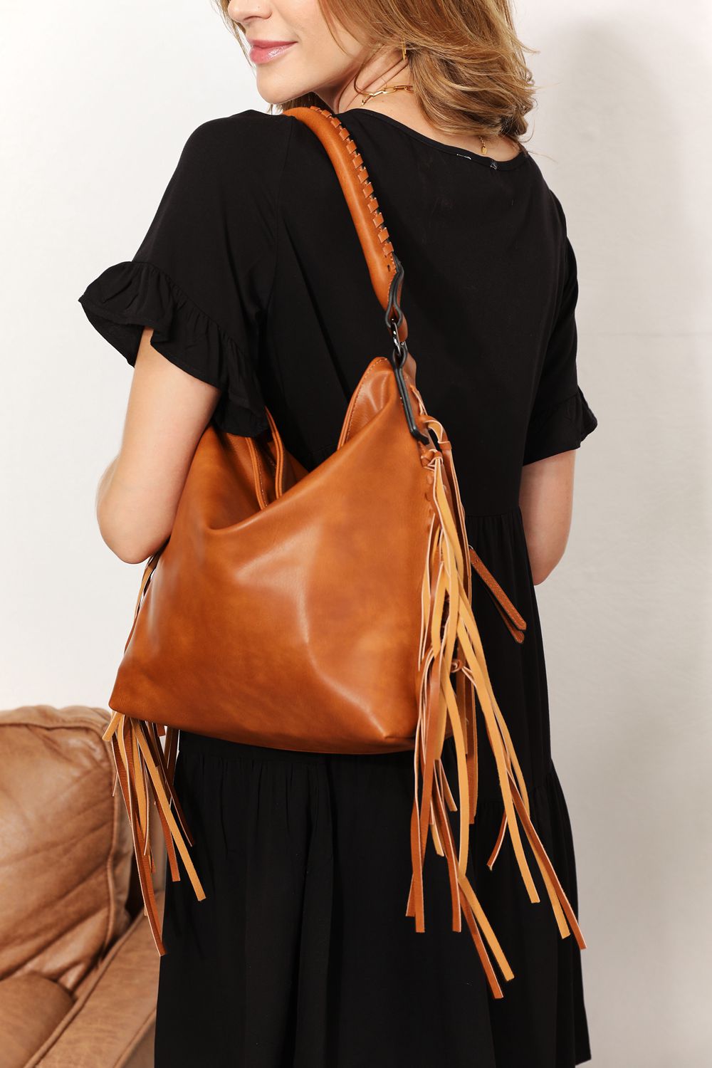 Faux Leather Fringe Shoulder Bag