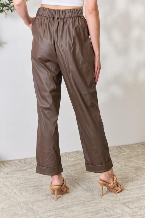 Zenana Faux Leather Straight Pants